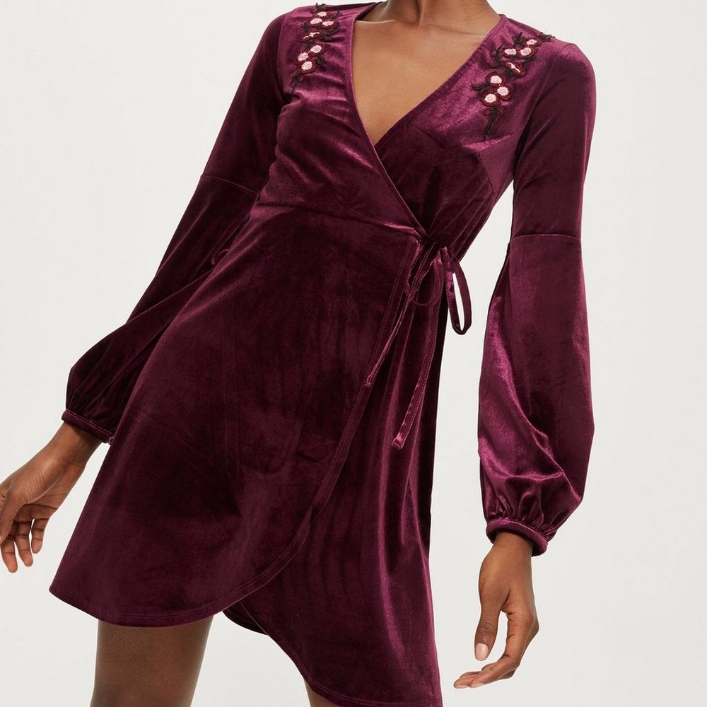 TopShop Embroidered Velvet Wrap Dress